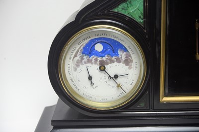 Lot 863 - A French black slate day/date triple dial mantel clock, c.1870