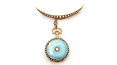 Lot 580 - A late 19th Century fob watch on crescent brooch