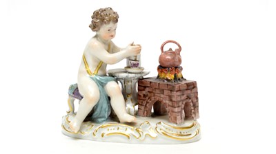 Lot 929 - Meissen figure of a putto whisking chocolate