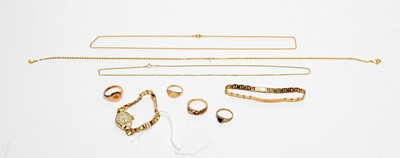 Lot 262 - A Cyma gold cocktail watch; gold and other jewellery