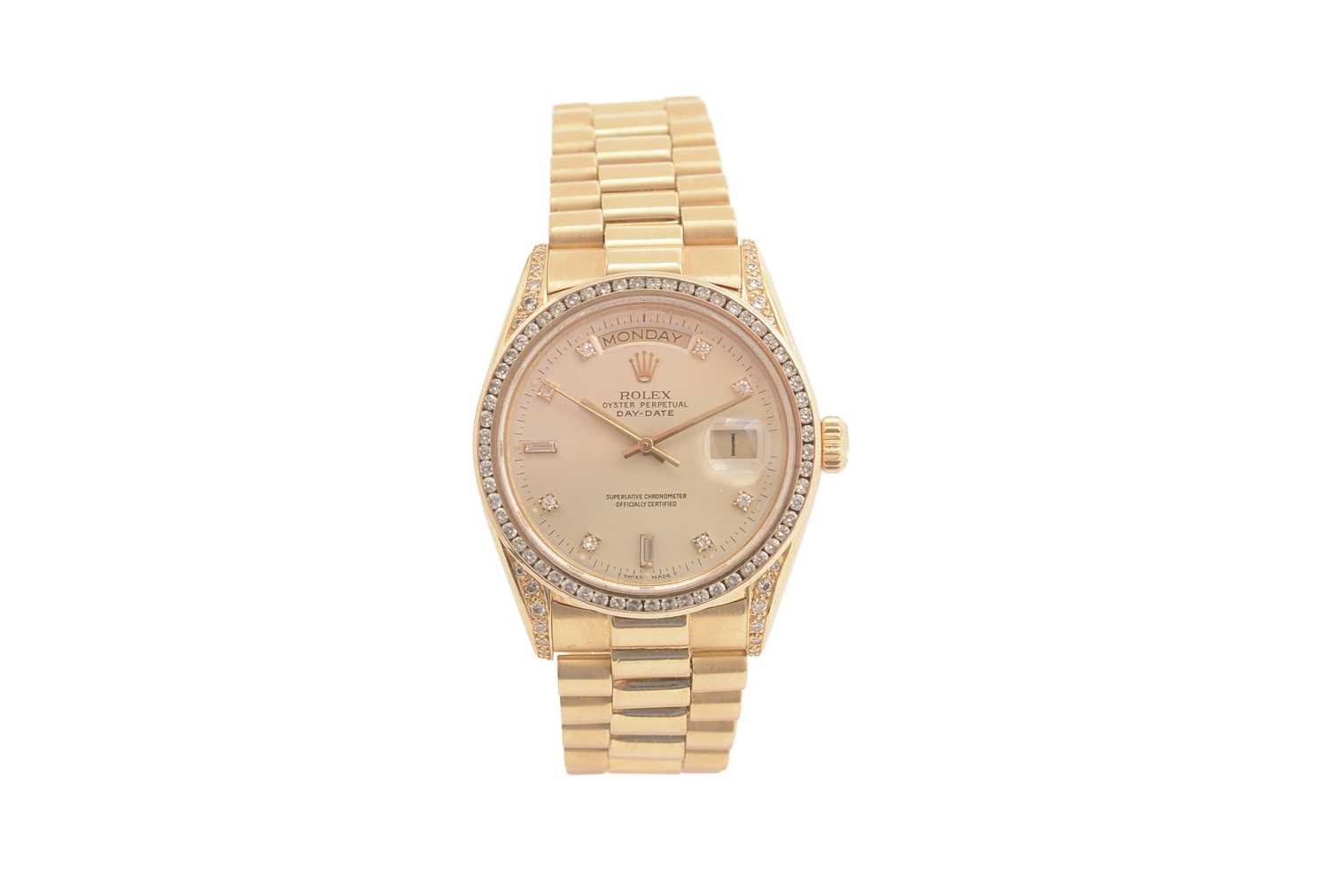 Lot 587 - Rolex Oyster Perpetual Day-Date: an 18ct yellow gold cased automatic wristwatch