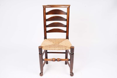 Lot 740 - A harlequin set of eight 19th Century Billinge ash ladderback chairs