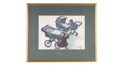 Lot 562 - Norman Stansfield Cornish - Kids with Prams and Babies | mixed media
