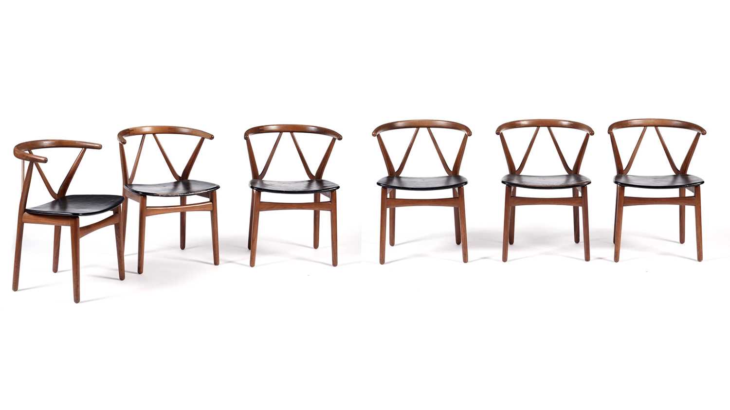 Lot 11 - Henning Kjaernulf for Bruno Hansen - Model 225: A set of six retro teak 'Wishbone' chairs