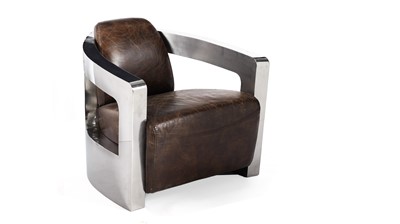 Lot 59 - Timothy Oulton - Mars Chair: A modern leather and polished steel Art Deco inspired armchair