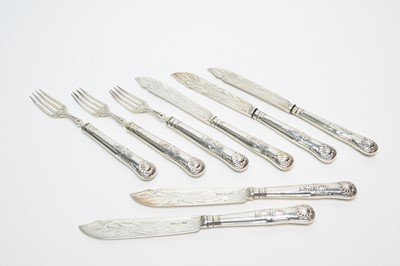 Lot 199 - Victorian silver Kings pattern knives and forks