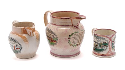 Lot 824 - Sunderland frog mug and two jugs