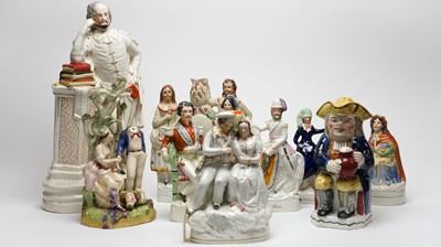 Lot 93 - A selection of Staffordshire ceramic flatback figures