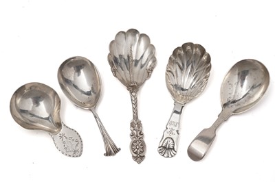 Lot 492 - Five silver caddy spoons