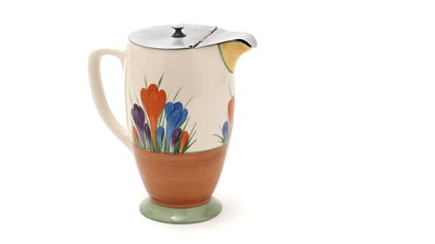 Lot 96 - A Clarice Cliff Crocus pattern hot water jug