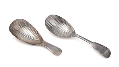 Lot 1559 - Two George III Irish caddy spoons