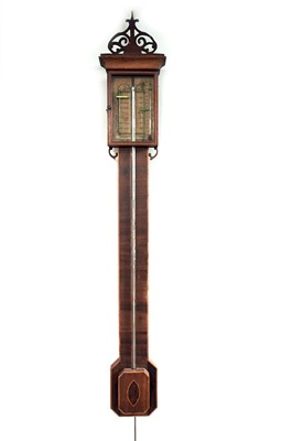 Lot 94 - A mid-19th Century inlaid mahogany stick barometer, by Charles Howarth of Halifax