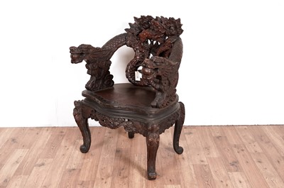 Lot 29 - A Chinese carved hardwood chair