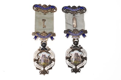 Lot 771 - Two silver and enamel Masonic Founder medals