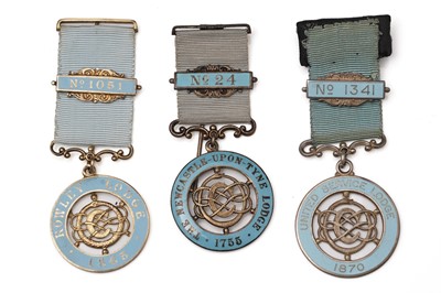 Lot 772 - Three silver-gilt and enamel Masonic Centenary medals