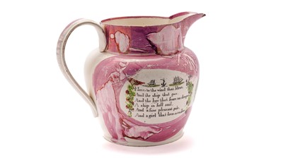 Lot 817 - Sunderland creamware splash lustre jug