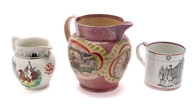 Lot 820 - Sunderland jug, a silver resist jug, and a masonic mug