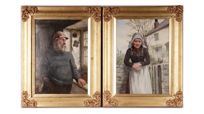 Lot 642 - David William Haddon RBA - Portrait pair; a fisherman and wife | oil