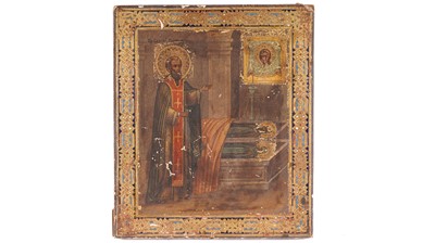 Lot 630 - 19th Century Russian School - Sergiy of Radonezh Praying at the Tomb of his Parents | oil