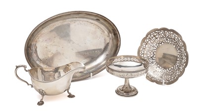 Lot 360 - An Edwardian entrée dish base, sauceboat and two bon bon dishes