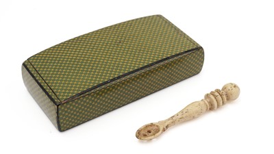 Lot 449 - A Victorian Scottish Mauchline-ware snuffbox; and a bore snuff spoon