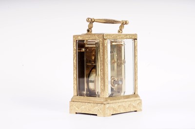 Lot 867 - Vieyres of London: A late 19th Century engraved and gilt brass carriage clock