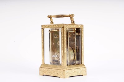 Lot 867 - Vieyres of London: A late 19th Century engraved and gilt brass carriage clock
