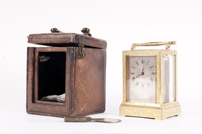 Lot 867 - Vieyres of London: A late 19th Century engraved and gilt brass carriage clock