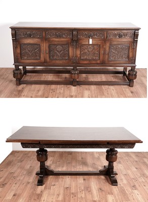 Lot 113 - Jaycee: an oak sideboard and matching extending dining table retailed by Chapmans of Newcastle.