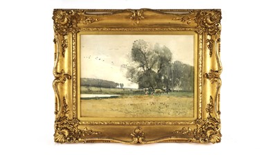 Lot 579 - Tom Scott RSA - Raking Hay | watercolour