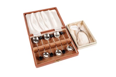 Lot 508 - A set of six silver coffee spoons and wishbone sugar tongs