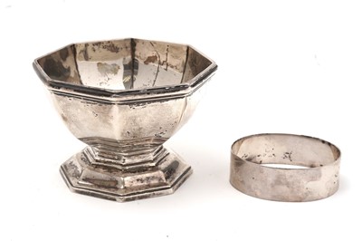 Lot 525 - A silver table salt, and napkin ring