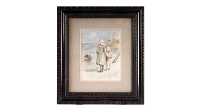 Lot 618 - Robert Jobling - Watching the Boat Head Out | watercolour