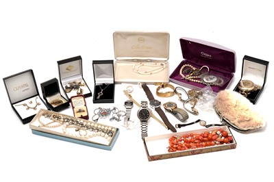 Lot 603 - Two 9ct gold signet rings and a wedding band with a selection of costume jewellery