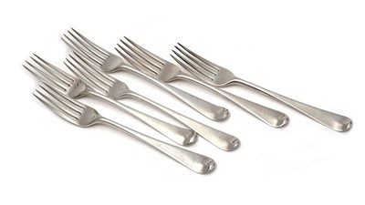 Lot 439 - A matched set of six George III table forks