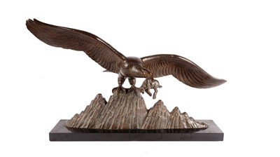 Lot 880 - A large bronze figure of an eagle with prey, by Lucien Gibert
