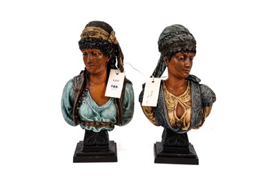 Lot 185 - A pair of cast Neapolitan polychrome busts