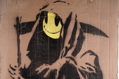 Lot 703 - BANKSY - "Grim Reaper" / WRONG WAR Anti-Iraq War Protest March Placard | spray paint on cardboard