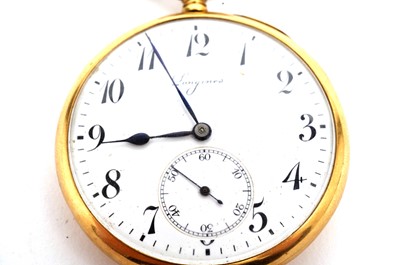 Lot 547 - Longines: an 18ct yellow gold pocket watch