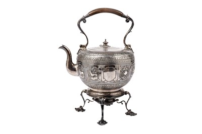 Lot 1431 - A Victorian silver tea kettle on a four-legged stand