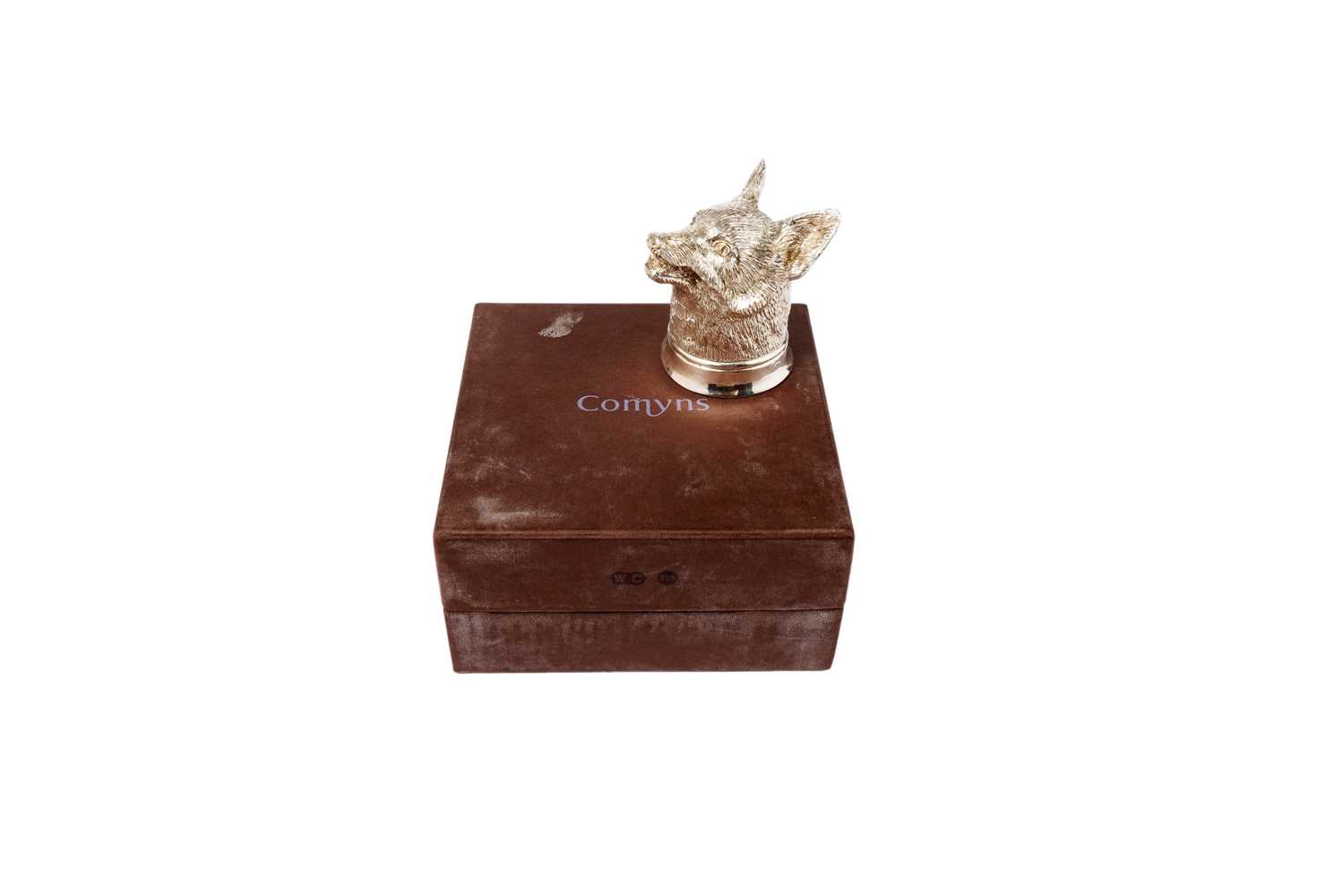 Lot 1354 - A contemporary cast silver stirrup cup in the form of a fox mask