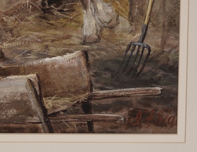 Lot 81 - John Falconar Slater - Farmyard Stables with Shire horses and Chickens | gouache