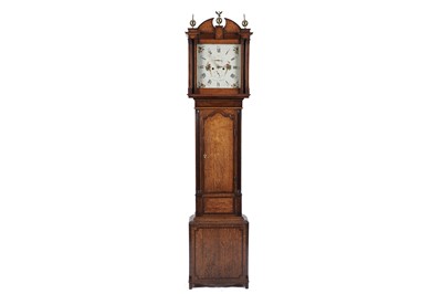 Lot 671 - Glover, St Helens: A Georgian oak and mahogany banded longcase clock.