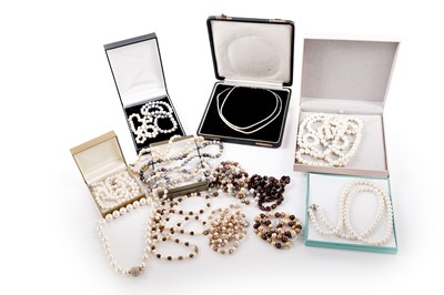Lot 27 - A collection of cultured and faux pearl necklaces; and a lady's Citizen wristwatch