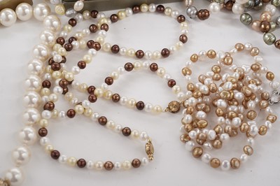 Lot 27 - A collection of cultured and faux pearl necklaces; and a lady's Citizen wristwatch