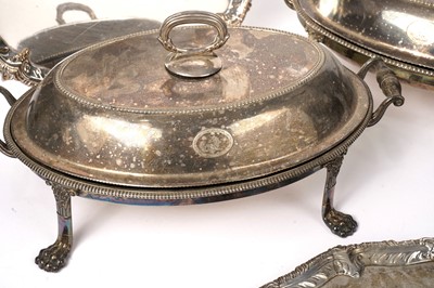 Lot 1379 - Old Sheffield plate dish and covers; with other salvers