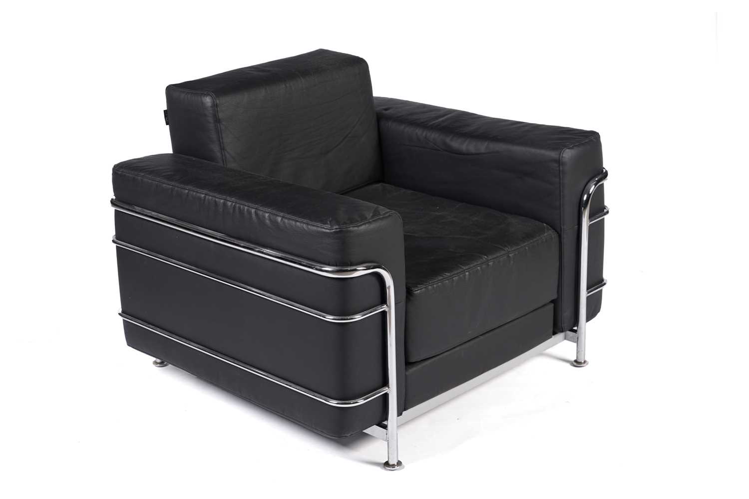 Lot 813 - After Le Corbusier: a LC2 style chrome and black vinyl armchair