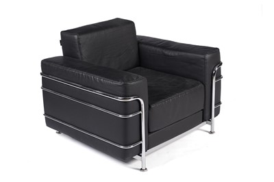 Lot 813 - After Le Corbusier: a LC2 style chrome and black vinyl armchair