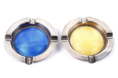 Lot 329 - A pair of Art Deco guilloche enamel silver ashtrays