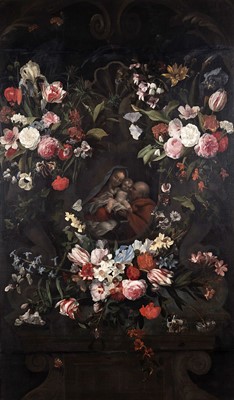 Lot Jan Philips van Thielen - Festoons of Flowers Surround a Vision of the Holy Family | oil
